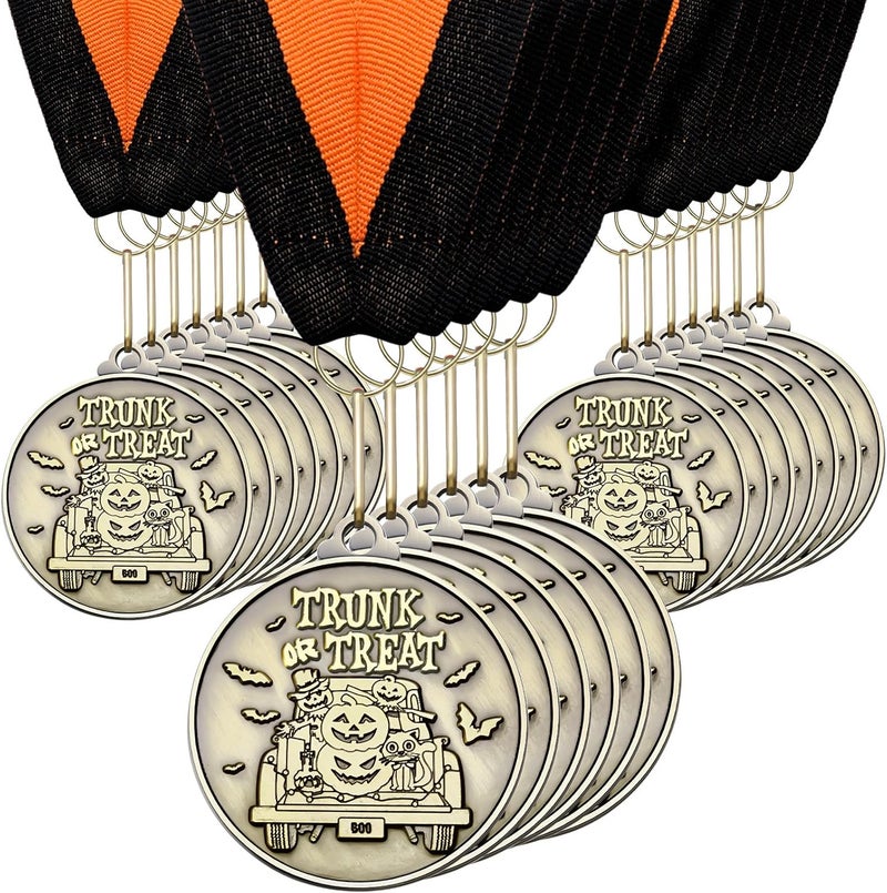 Kenning 20 Pcs Halloween Medals 2" Bronzy Contest Award Medals with Neck Ribbon for Halloween Party Prizes Decoration - Image 1